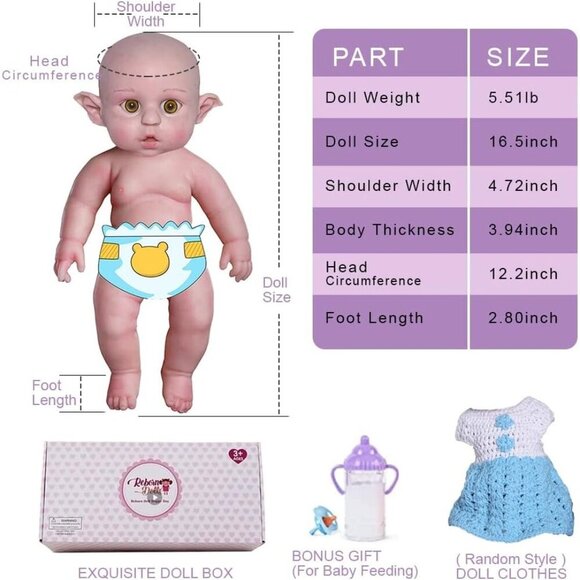 🆕 16.5Inches Soft Cloth Body Realistic Reborn Baby Boy Doll - Picture 6 of 6